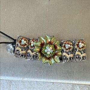 Floral Rhinestone Convertible Stretchy Bracelet or Hair Band Pony Tail Holder